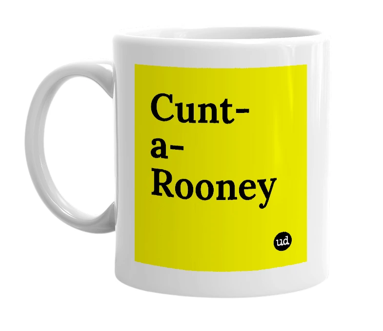 White mug with 'Cunt-a-Rooney' in bold black letters