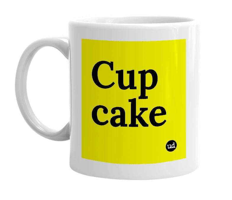 White mug with 'Cup cake' in bold black letters