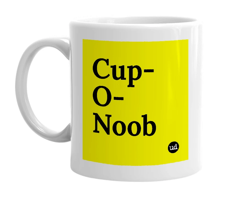 White mug with 'Cup-O-Noob' in bold black letters