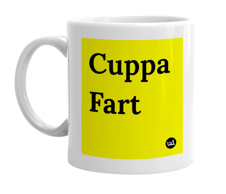 White mug with 'Cuppa Fart' in bold black letters