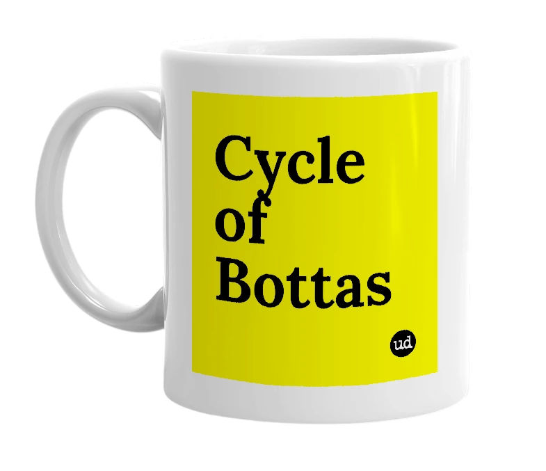 White mug with 'Cycle of Bottas' in bold black letters