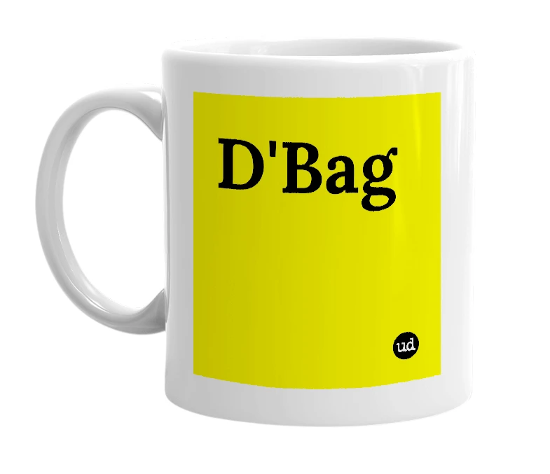 White mug with 'D'Bag' in bold black letters