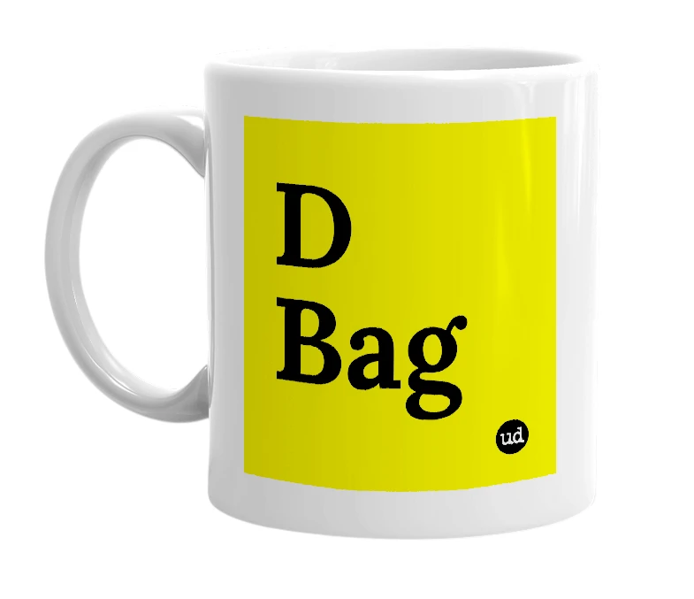 White mug with 'D Bag' in bold black letters
