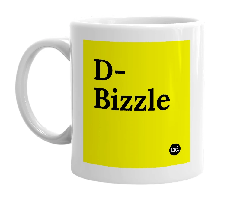 White mug with 'D-Bizzle' in bold black letters