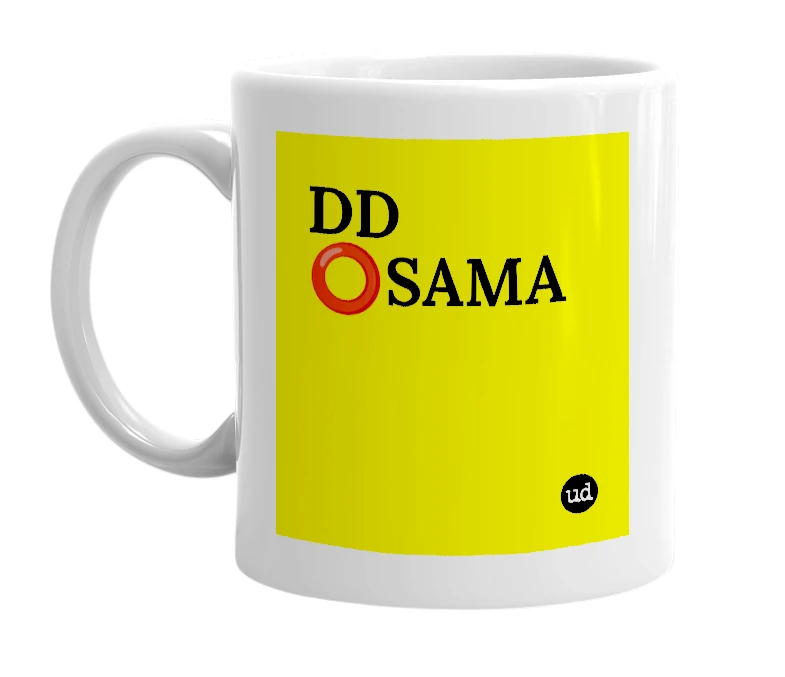White mug with 'DD ⭕️SAMA' in bold black letters