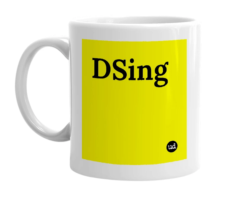 White mug with 'DSing' in bold black letters