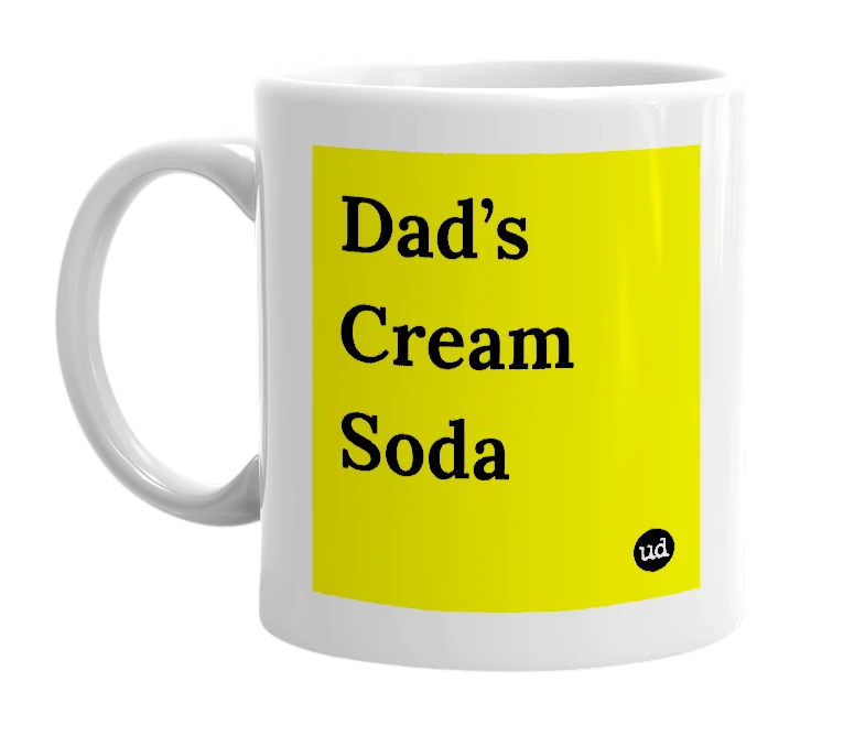 White mug with 'Dad’s Cream Soda' in bold black letters