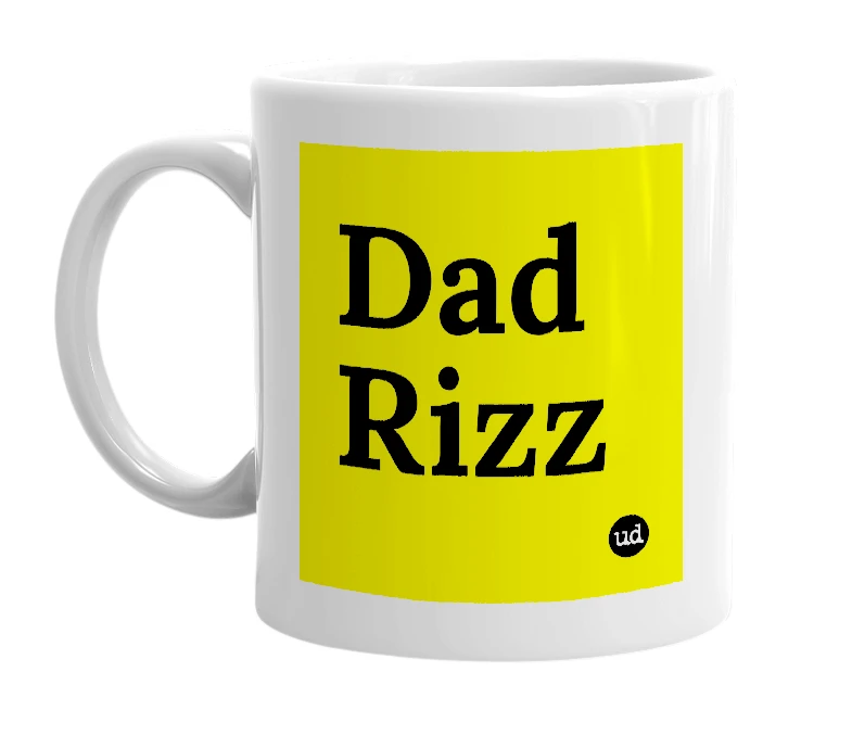 White mug with 'Dad Rizz' in bold black letters