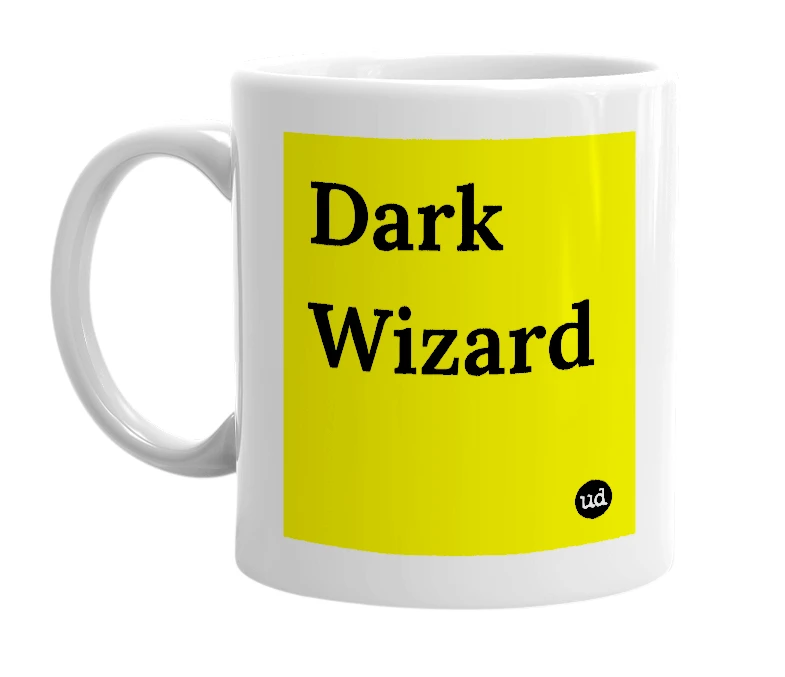 White mug with 'Dark Wizard' in bold black letters