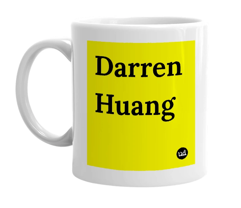 White mug with 'Darren Huang' in bold black letters