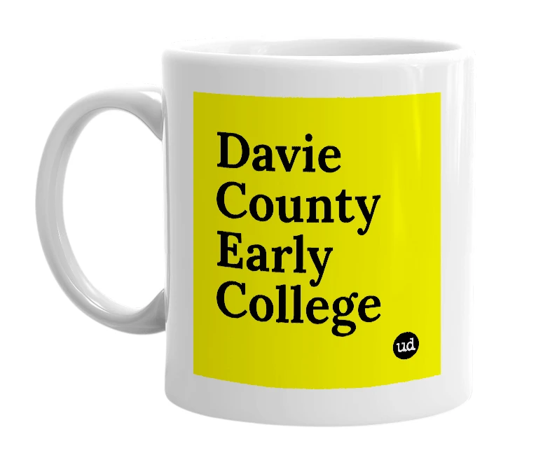 White mug with 'Davie County Early College' in bold black letters