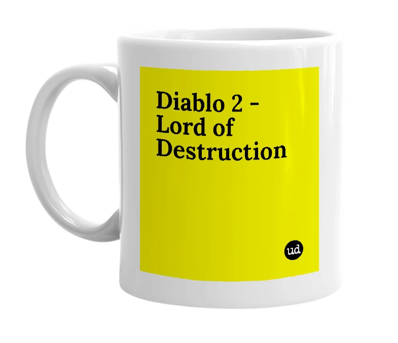 White mug with 'Diablo 2 - Lord of Destruction' in bold black letters