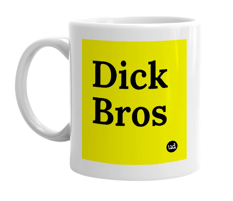 White mug with 'Dick Bros' in bold black letters