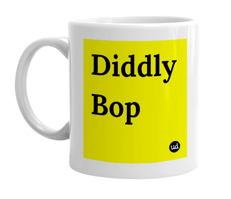 White mug with 'Diddly Bop' in bold black letters