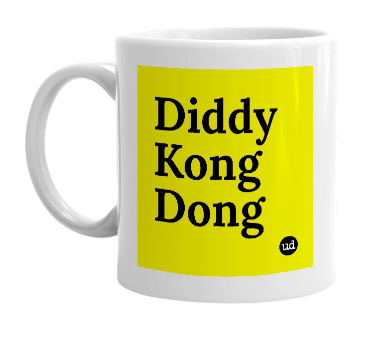 White mug with 'Diddy Kong Dong' in bold black letters