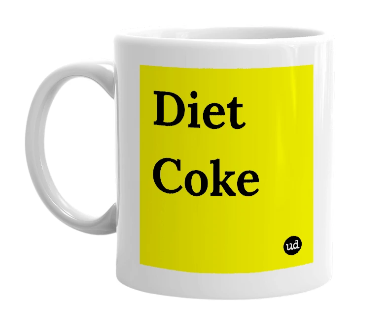 White mug with 'Diet Coke' in bold black letters