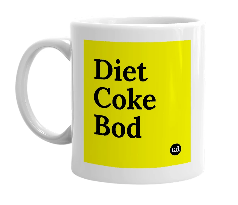 White mug with 'Diet Coke Bod' in bold black letters