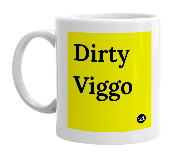 White mug with 'Dirty Viggo' in bold black letters