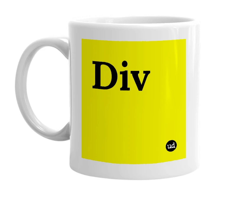 White mug with 'Div' in bold black letters