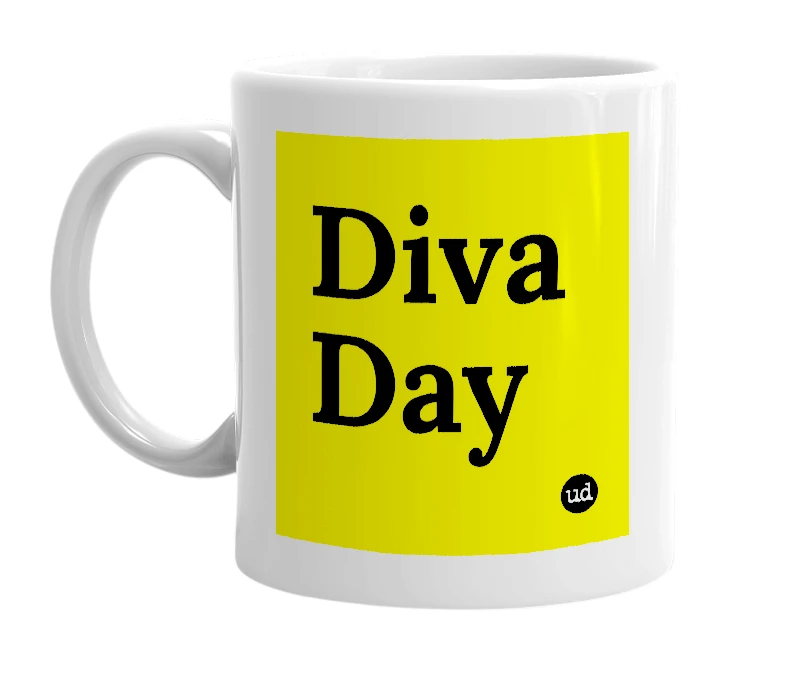 White mug with 'Diva Day' in bold black letters