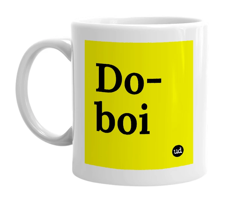 White mug with 'Do-boi' in bold black letters