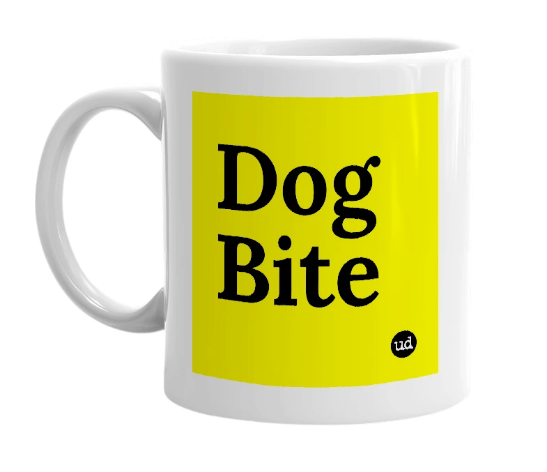 White mug with 'Dog Bite' in bold black letters