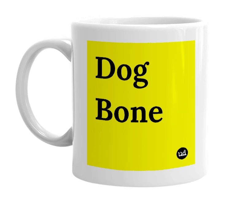 White mug with 'Dog Bone' in bold black letters