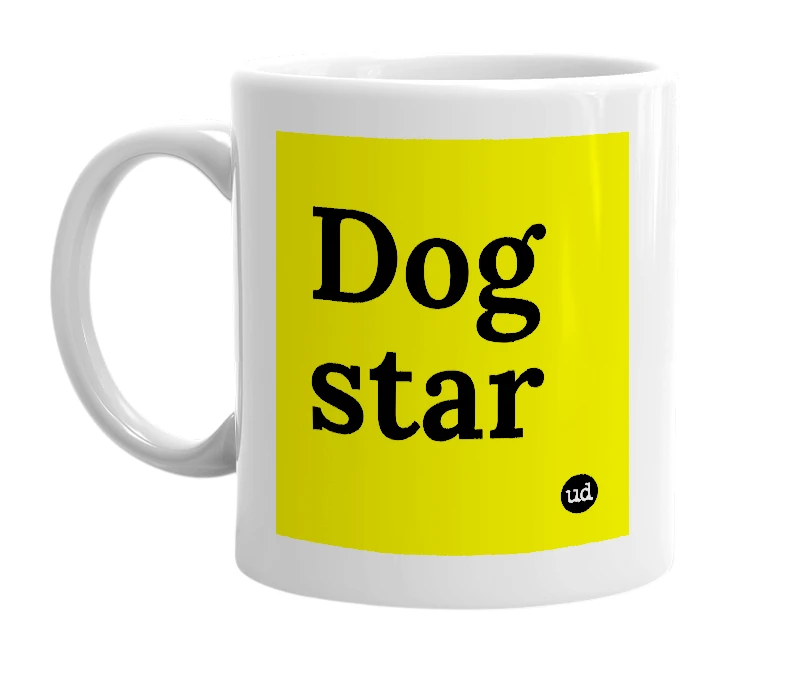 White mug with 'Dog star' in bold black letters