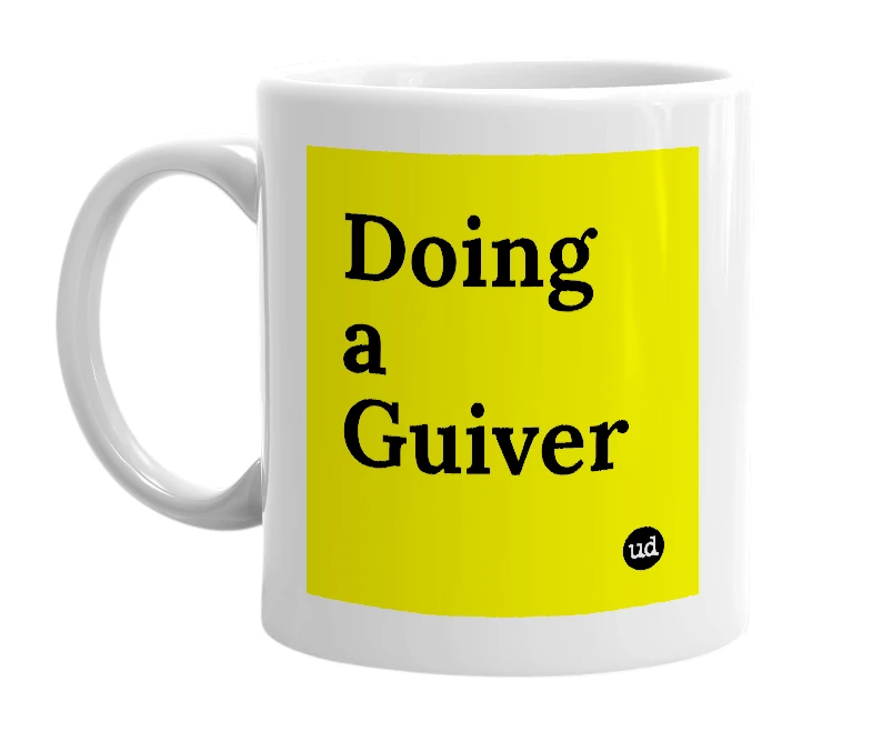 White mug with 'Doing a Guiver' in bold black letters