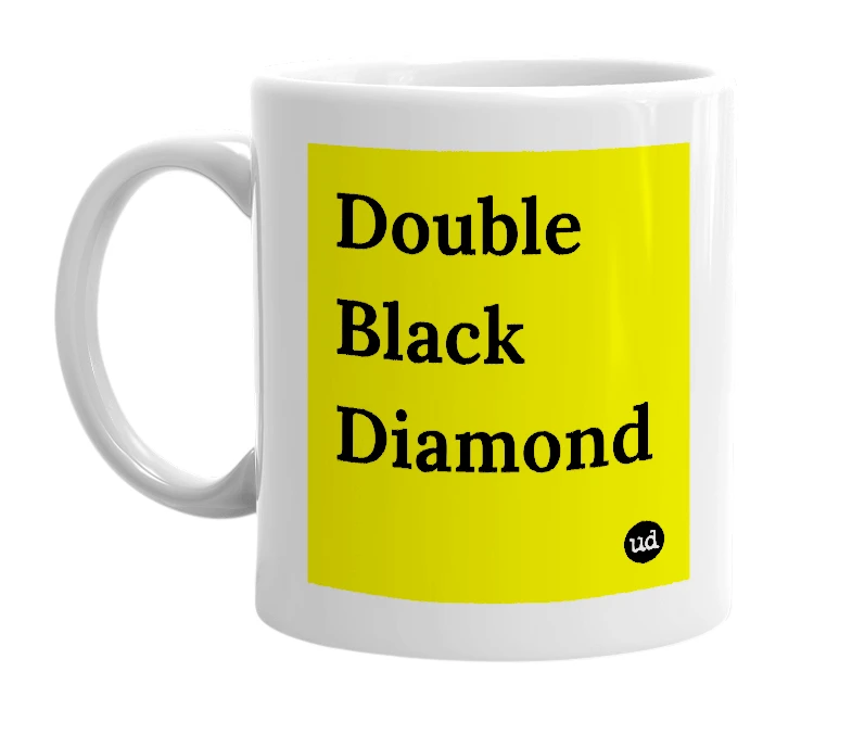 White mug with 'Double Black Diamond' in bold black letters
