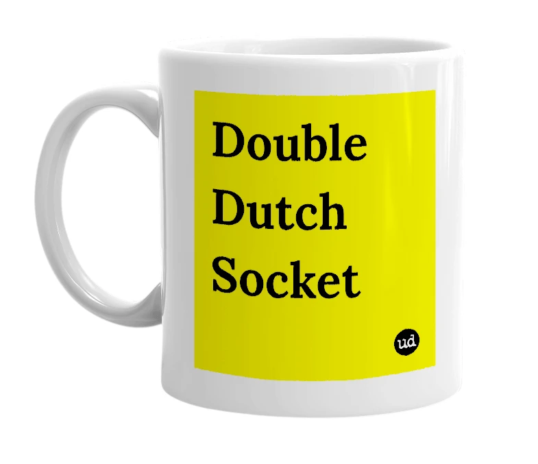 White mug with 'Double Dutch Socket' in bold black letters