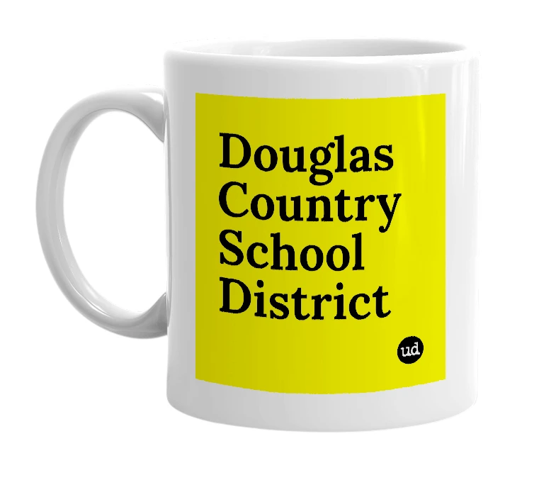 White mug with 'Douglas Country School District' in bold black letters