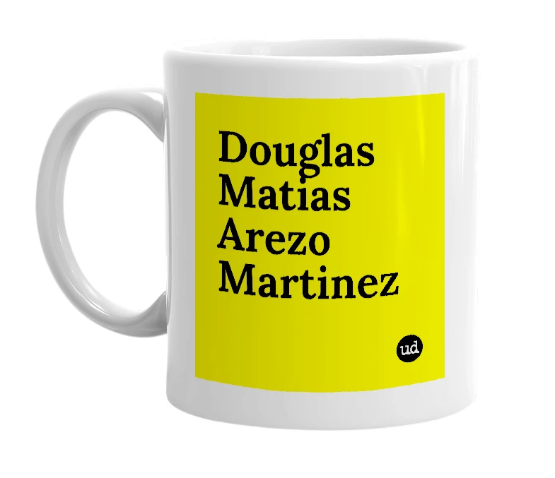 White mug with 'Douglas Matias Arezo Martinez' in bold black letters