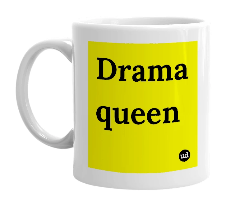 White mug with 'Drama queen' in bold black letters