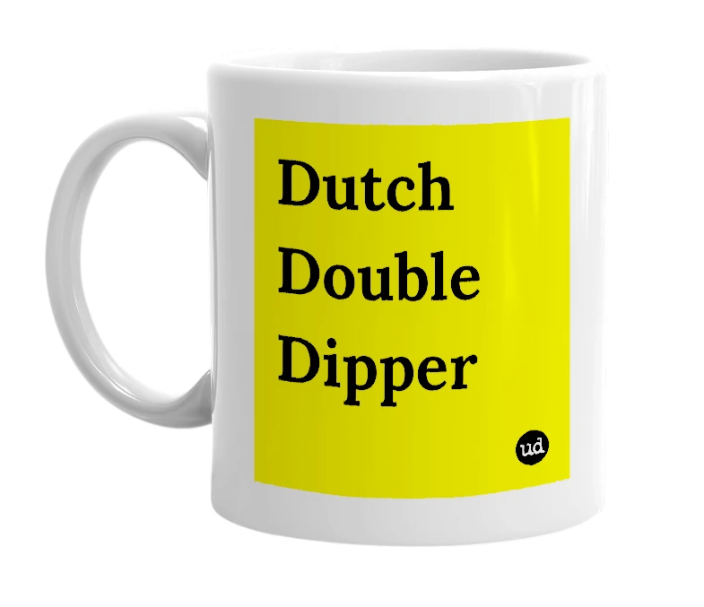 White mug with 'Dutch Double Dipper' in bold black letters