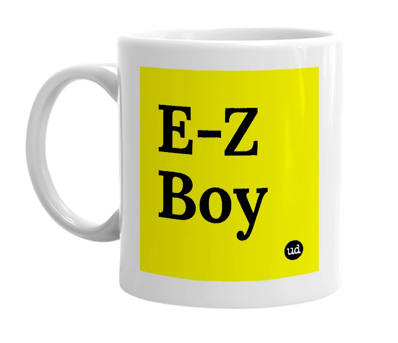 White mug with 'E-Z Boy' in bold black letters