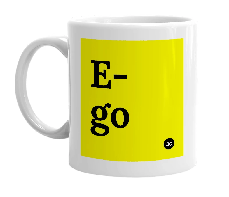 White mug with 'E-go' in bold black letters