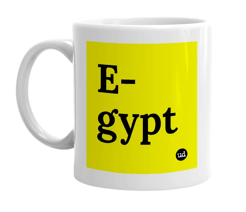 White mug with 'E-gypt' in bold black letters