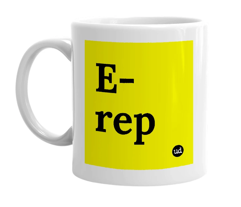 White mug with 'E-rep' in bold black letters