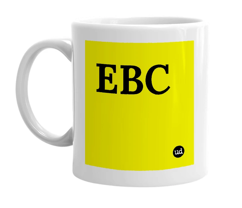 White mug with 'EBC' in bold black letters