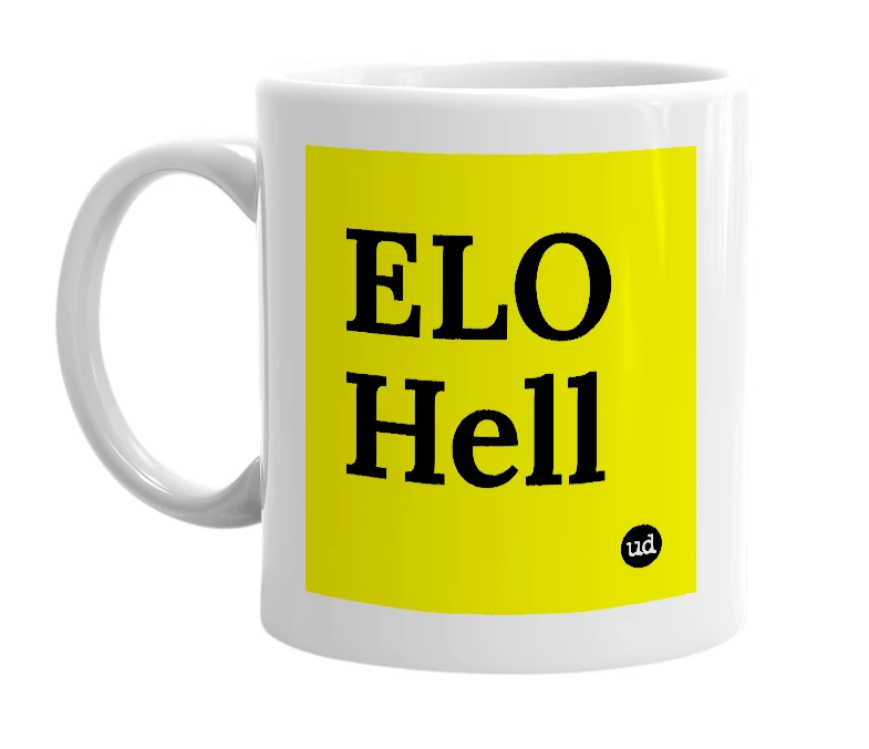 White mug with 'ELO Hell' in bold black letters