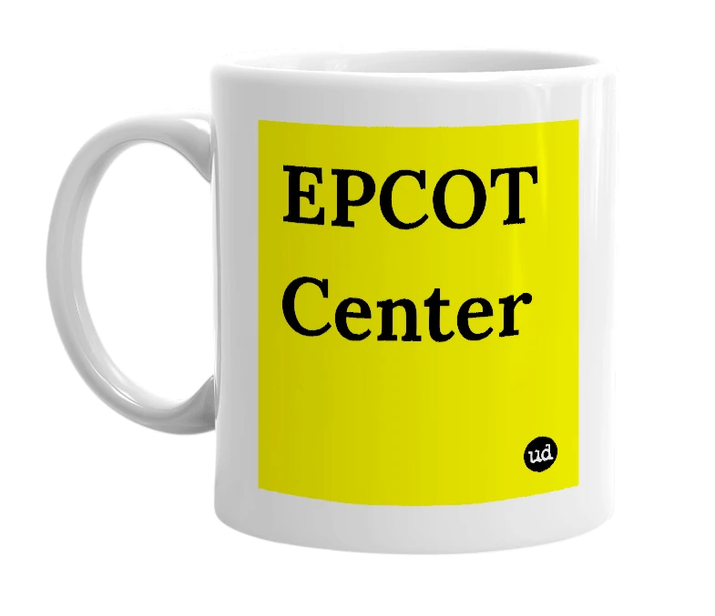 White mug with 'EPCOT Center' in bold black letters
