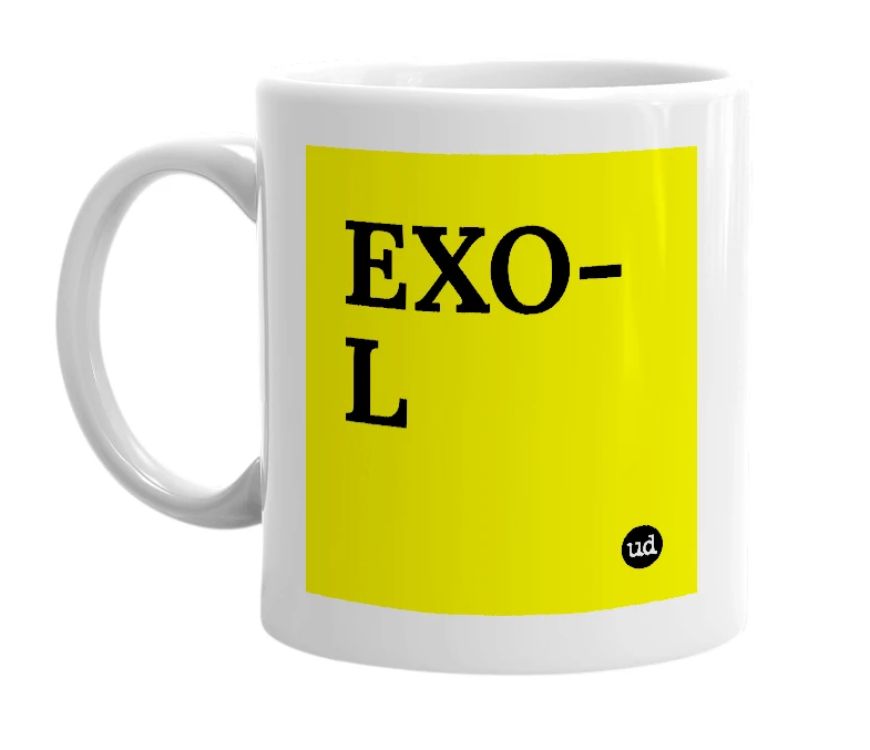 White mug with 'EXO-L' in bold black letters