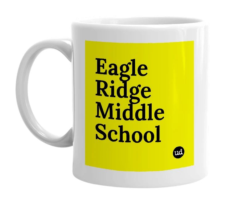White mug with 'Eagle Ridge Middle School' in bold black letters