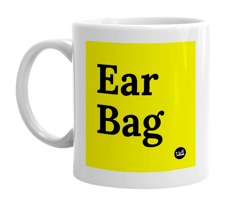 White mug with 'Ear Bag' in bold black letters