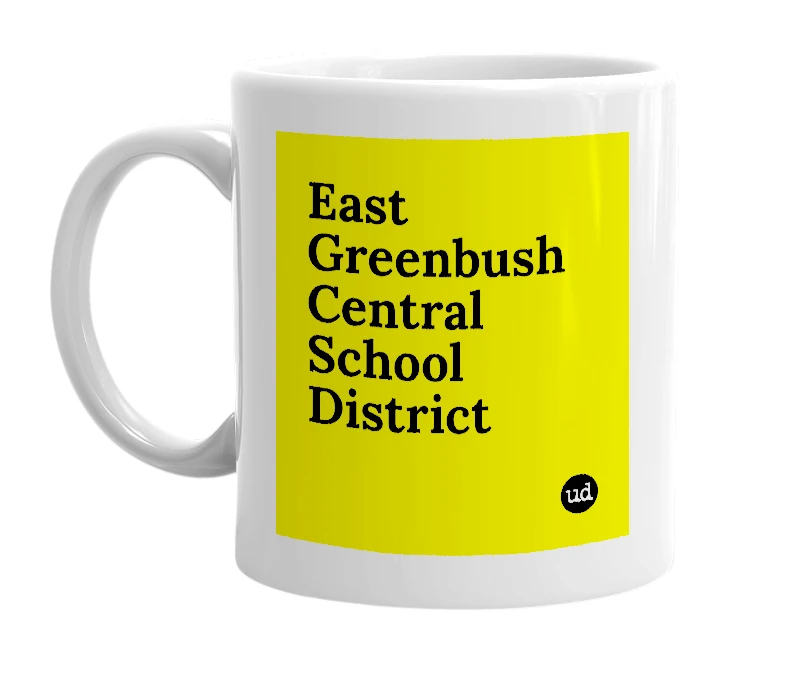 White mug with 'East Greenbush Central School District' in bold black letters