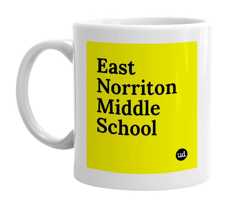 White mug with 'East Norriton Middle School' in bold black letters