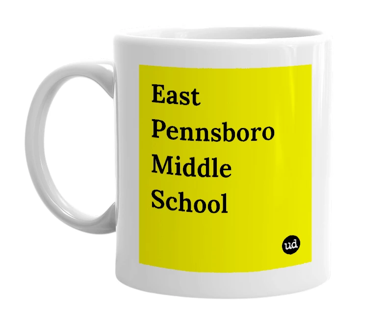 White mug with 'East Pennsboro Middle School' in bold black letters