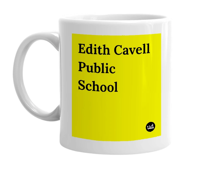 White mug with 'Edith Cavell Public School' in bold black letters