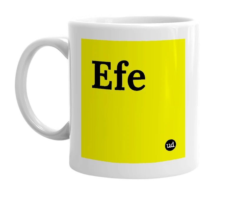 White mug with 'Efe' in bold black letters